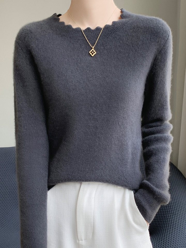 Damen Weicher Feinstrickpullover mit welligem Rundhalsausschnitt und kaschmirähnlicher Oberfläche Drune