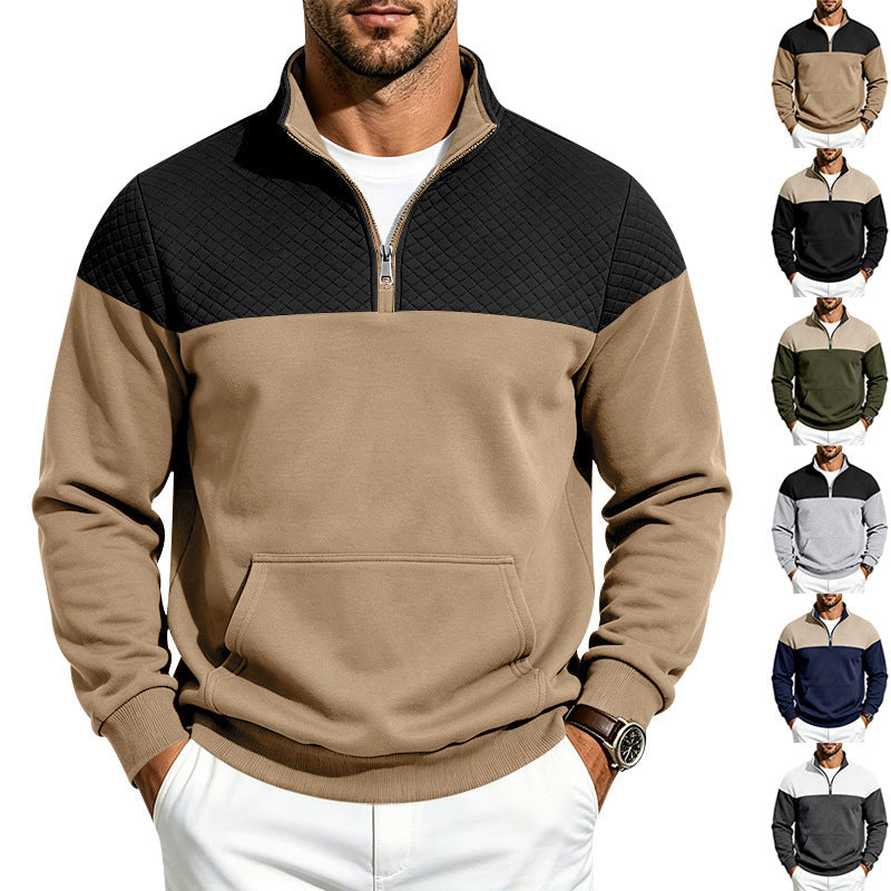 Herren Halbzip-Sweatshirt mit gesteppter Schulterpasse und Kängurutasche Drune