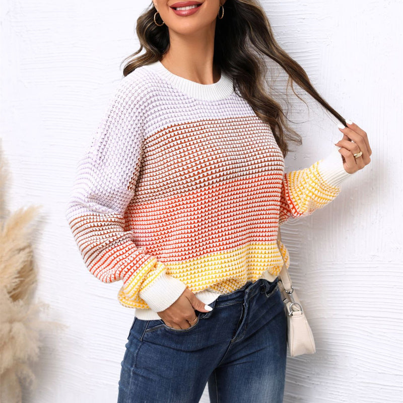 Drune | Pullover - Damen Frühling Farbstreifen Strickpullover
