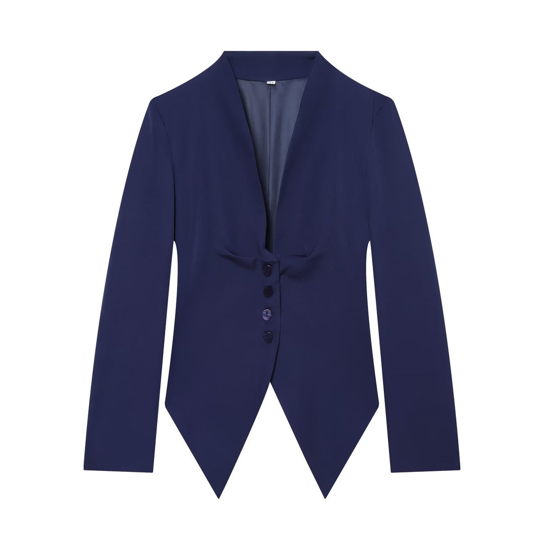 Damen Taillierter Cropped-Blazer mit spitzem Zipfelsaum und tiefem V-Ausschnitt Drune