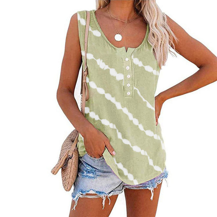 Damen ärmelloses Oberteil mit Knopfleiste und modernem Batik-Muster Drune