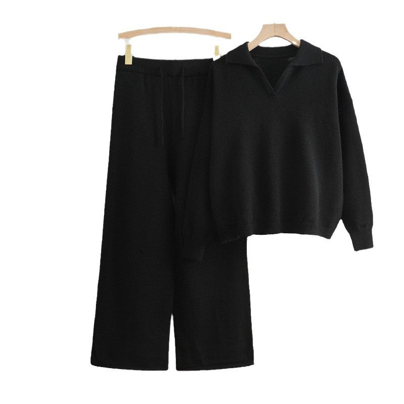 Damen gemütliches Strick-Loungewear-Set mit weit geschnittenem Pullover und Hose Drune