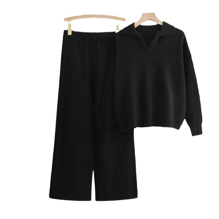 Damen gemütliches Strick-Loungewear-Set mit weit geschnittenem Pullover und Hose Drune
