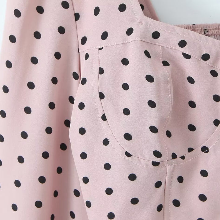 Damen Gepunktetes Bustier-Crop-Top mit Puffärmeln und Quadrat-Ausschnitt Drune