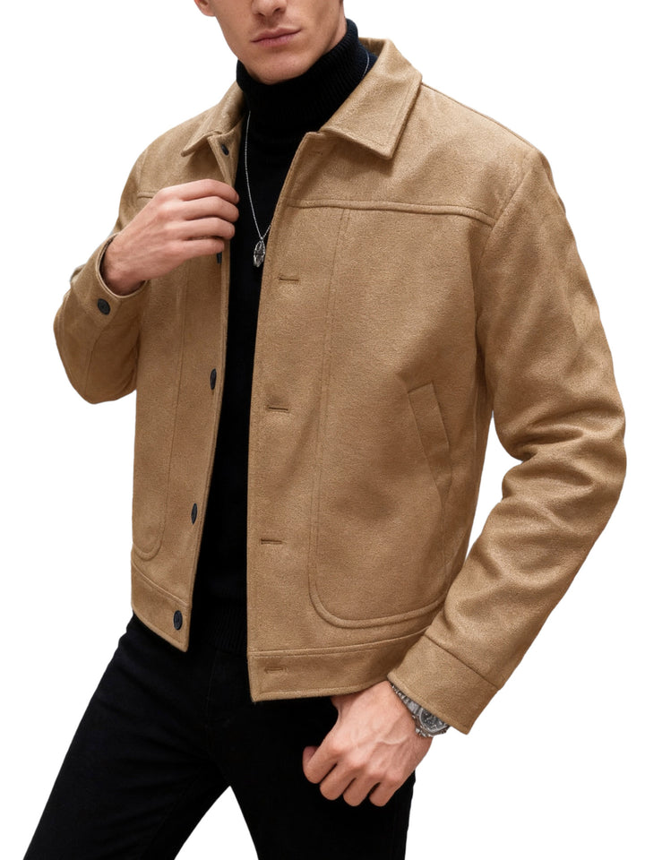 Herren nan moderner Trucker-Overshirt aus Velourslederimitat mit Ziernähten und aufgesetzten Taschen Drune