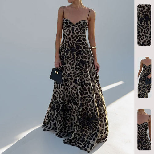 Damen Maxikleid mit tiefem Ausschnitt und elegantem Leoprint Drune