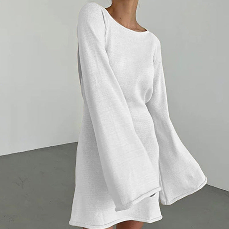 Damen elegantes Strickkleid mit weitem Ärmel und figurbetonter Silhouette Drune