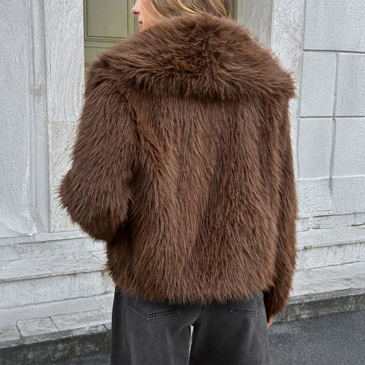 Damen nan kurzer Faux‑Fur‑Mantel mit breitem Stehkragen, dichter Flor und wärmender Innenfütterung Drune