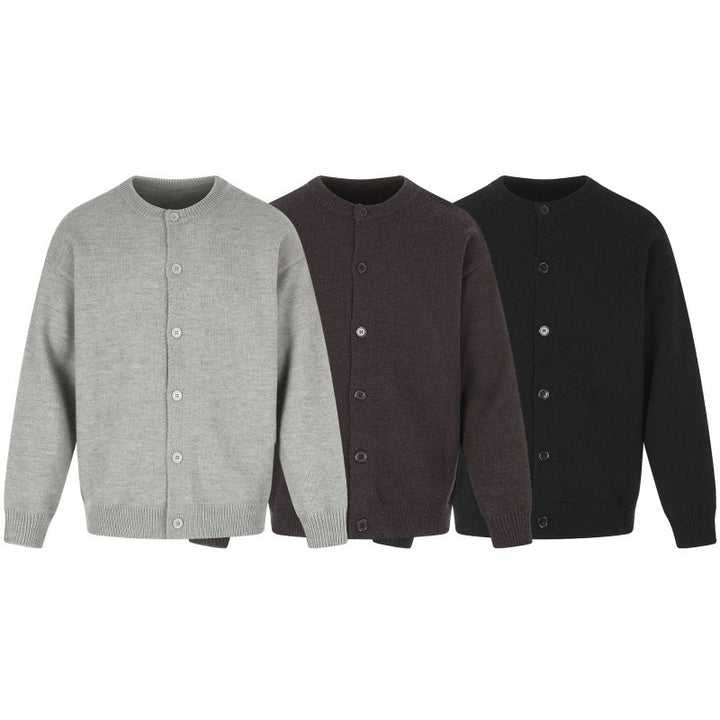 Unisex Boxy-Strickcardigan mit Rundhalsausschnitt und durchgehender Knopfleiste Drune