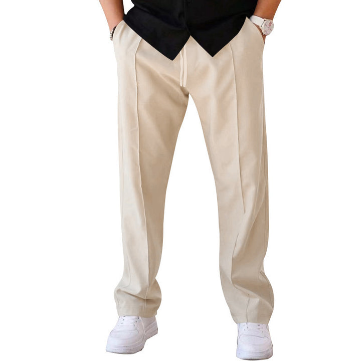 Herren Gerade geschnittene Freizeit-Hose mit Bundzug, Bügelfalte und Eingrifftaschen Drune