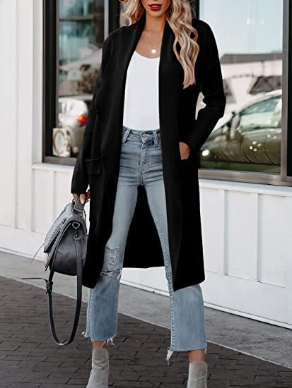 Damen Longline Cardigan mit praktischen Taschen und fließendem Schnitt Drune