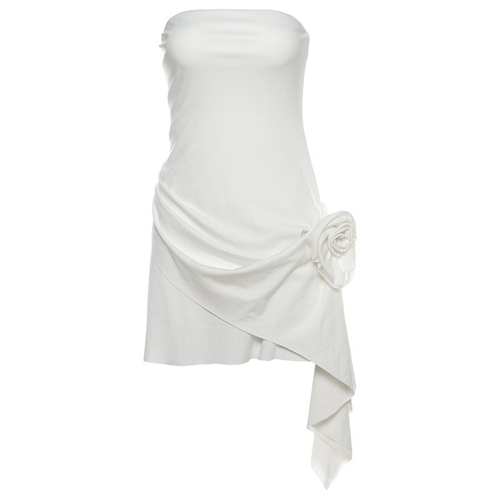 Damen kurzes Wickelkleid mit Blumenapplikation Drune