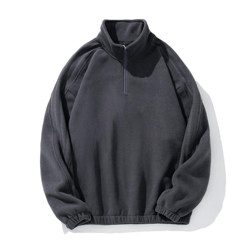 Unisex Fleecepullover mit Halbreißverschluss, Stehkragen und elastischem Saum Drune