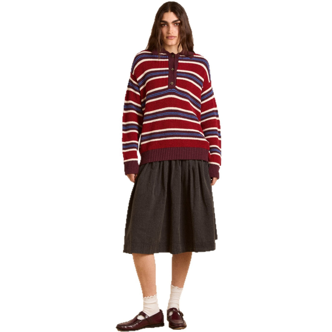 Damen Oversize Strickpullover mit Polokragen & mehrlagigem Streifenrelief Drune