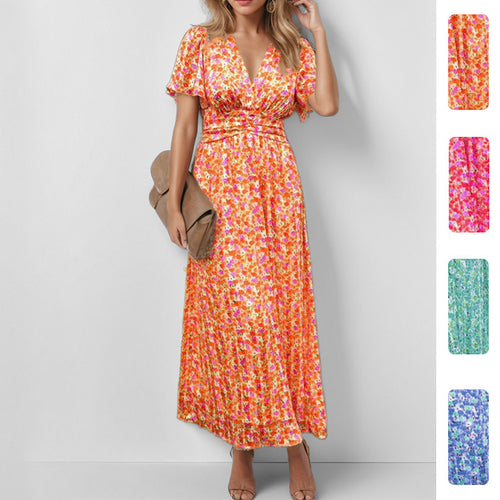 Damen Fließendes Maxikleid mit floralem Design und V-Ausschnitt Drune