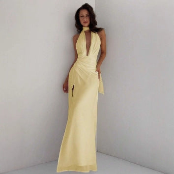Damen Maxi-Kleid mit tiefem V-Ausschnitt und Wickeldesign Drune