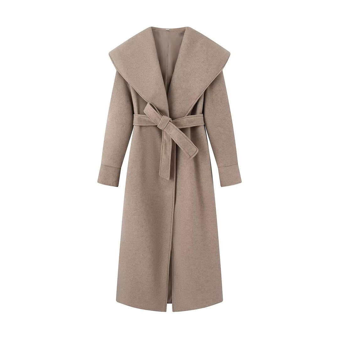 Damen Maxi-Mantel mit übergroßem Schalkragen und Bindegürtel Drune