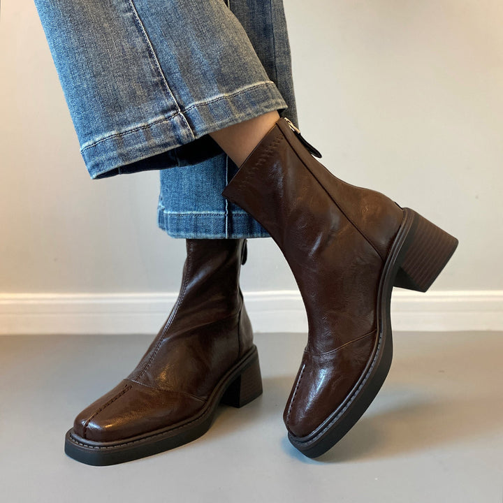 Damen Stiefeletten mit dickem Absatz und Reißverschlussverschluss Drune