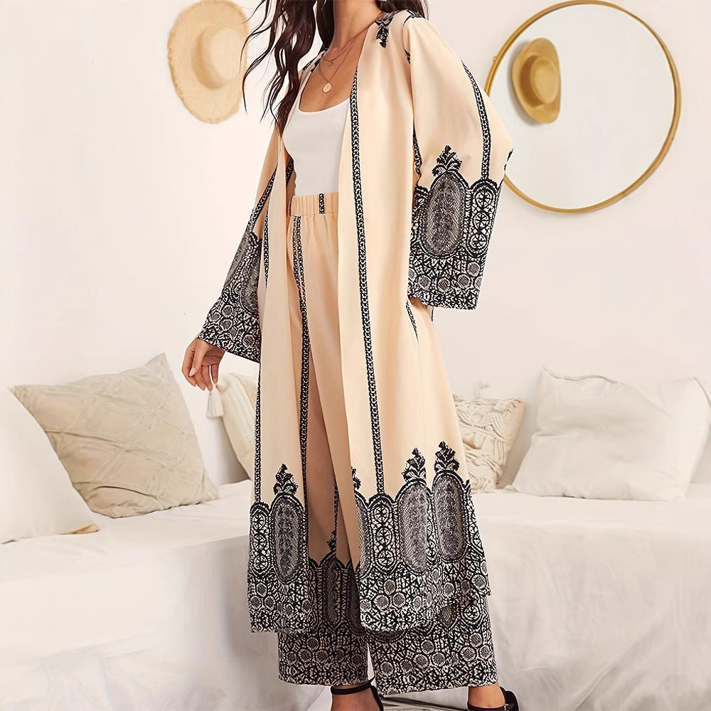 Damen langer Kimono mit filigranem Muster Drune