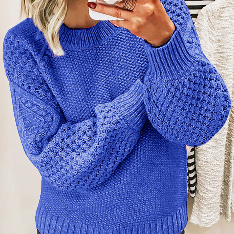 Damen Grobgestrickter Pullover mit Zopfmuster und Ballonärmeln Drune