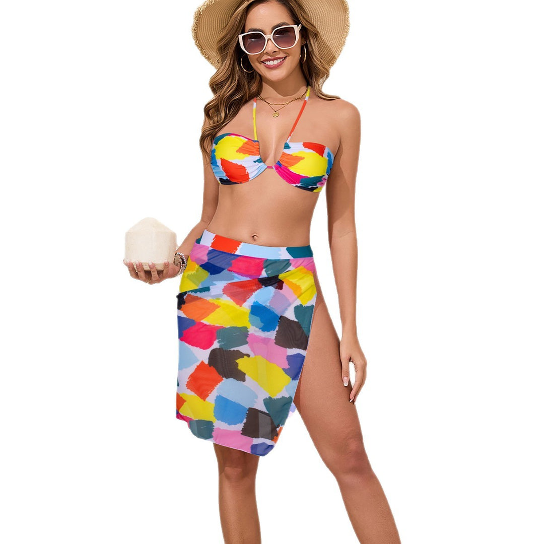 Damen Bunt bedrucktes Bikini-Set mit luftigem Überrock Drune
