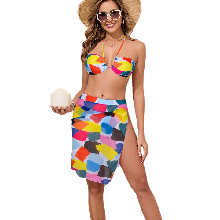 Damen Bunt bedrucktes Bikini-Set mit luftigem Überrock Drune