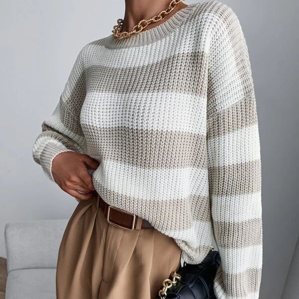 Damen lässiger Strickpullover im modernen Waffelmuster Drune