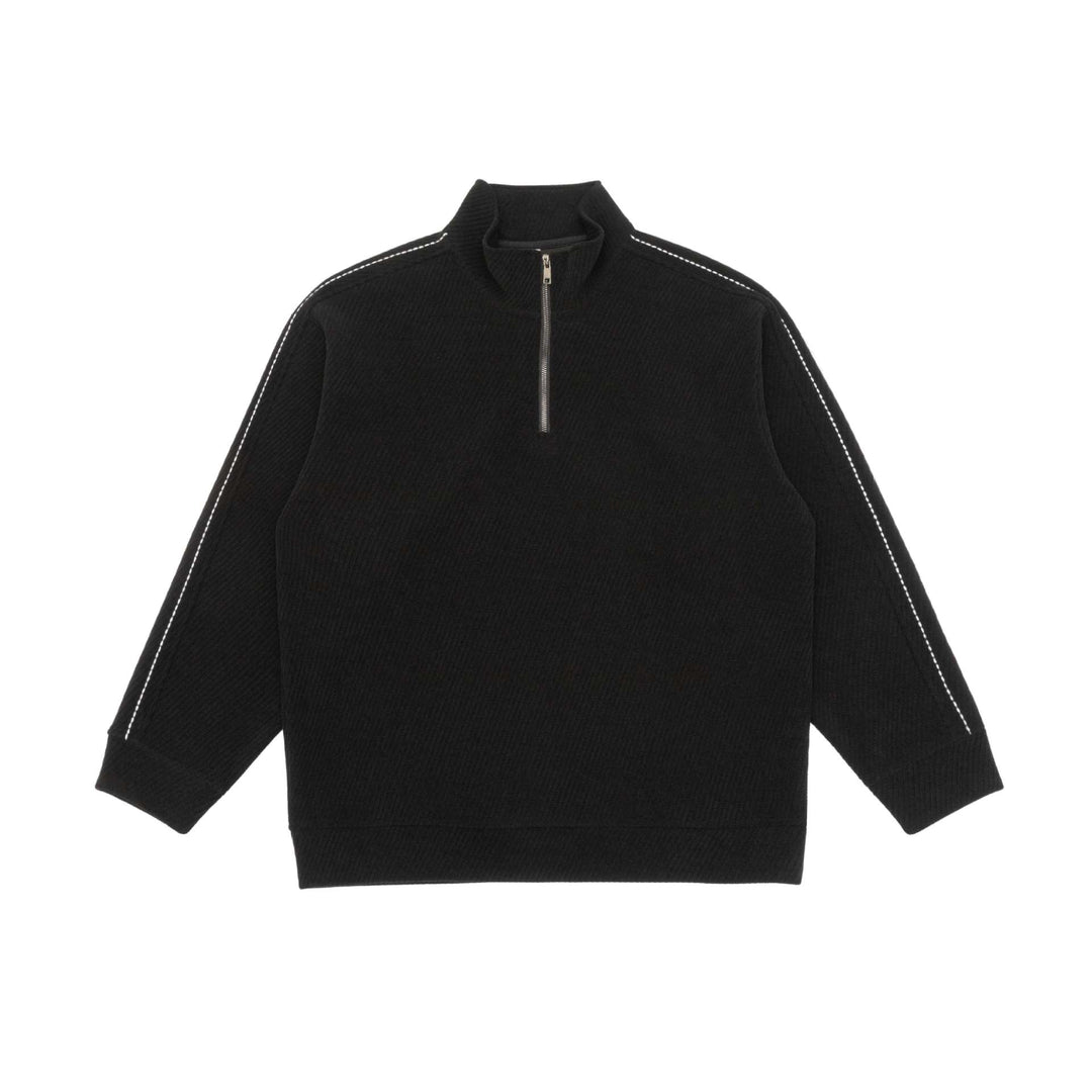 Unisex Halbzip‑Pullover mit Stehkragen und diagonaler Rippenstruktur Drune