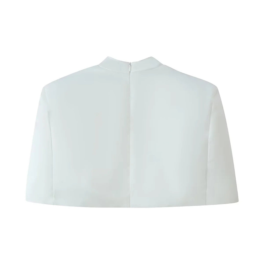 Damen nan kurzes Capelet-Top mit Stehkragen, verdecktem Rückenreißverschluss und minimalistischer Brustleiste Drune
