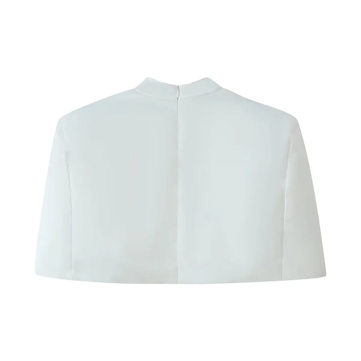 Damen nan kurzes Capelet-Top mit Stehkragen, verdecktem Rückenreißverschluss und minimalistischer Brustleiste Drune