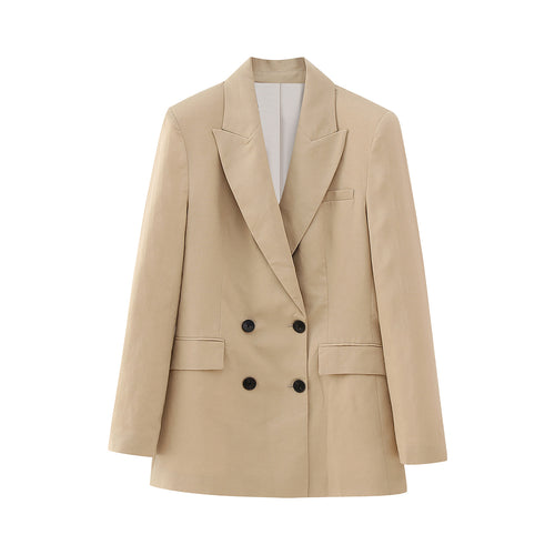 Damen Doppelreihiger Longblazer im minimalistischen Tailoring-Stil mit Peak-Revers Drune