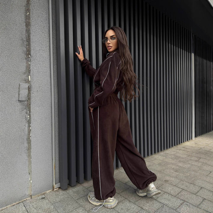 Damen lässiges Cropped Hoodie und weite Jogginghose Set Drune