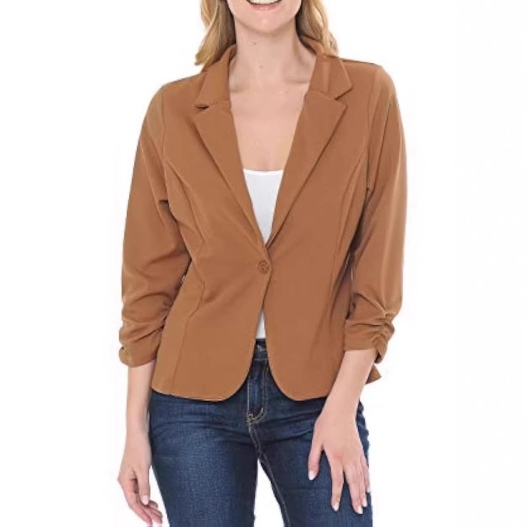 Damen taillierter Jersey-Blazer mit Ein-Knopf-Verschluss und dreiviertelärmeln Drune