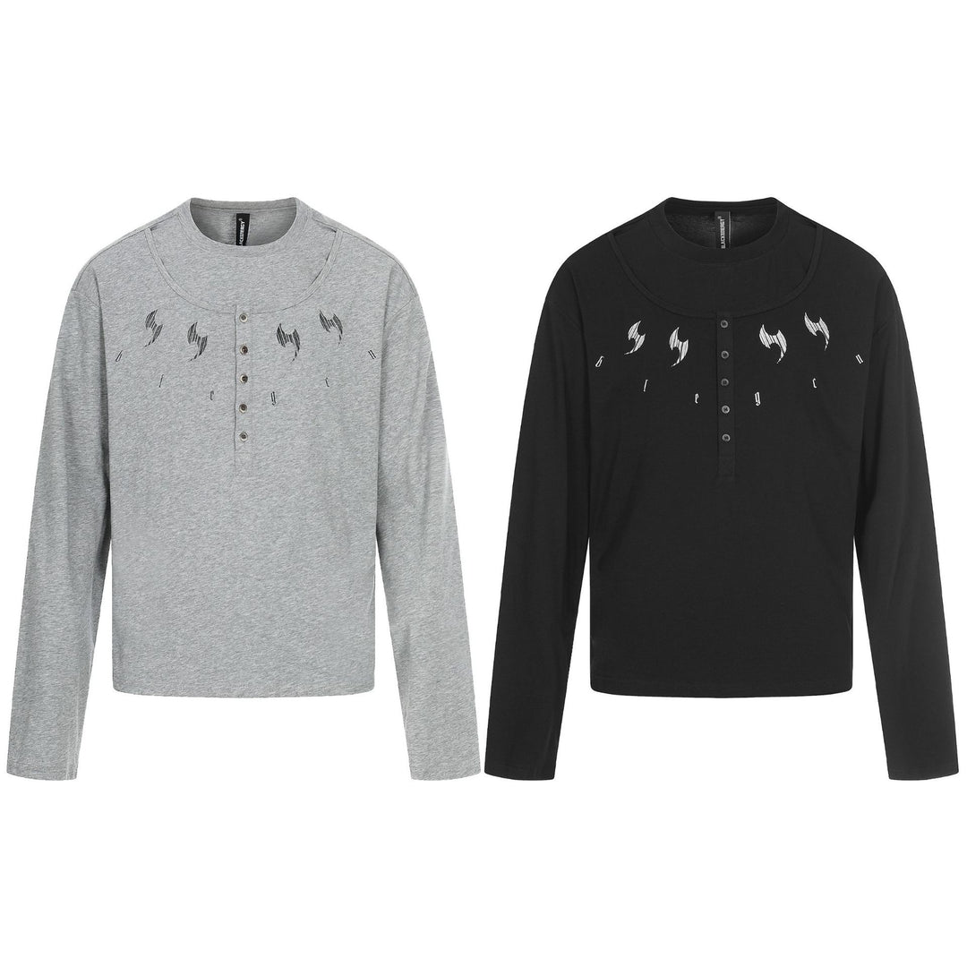 Herren Langarm-Henleyshirt mit doppeltem Rundhalsausschnitt und Knopfleiste Drune