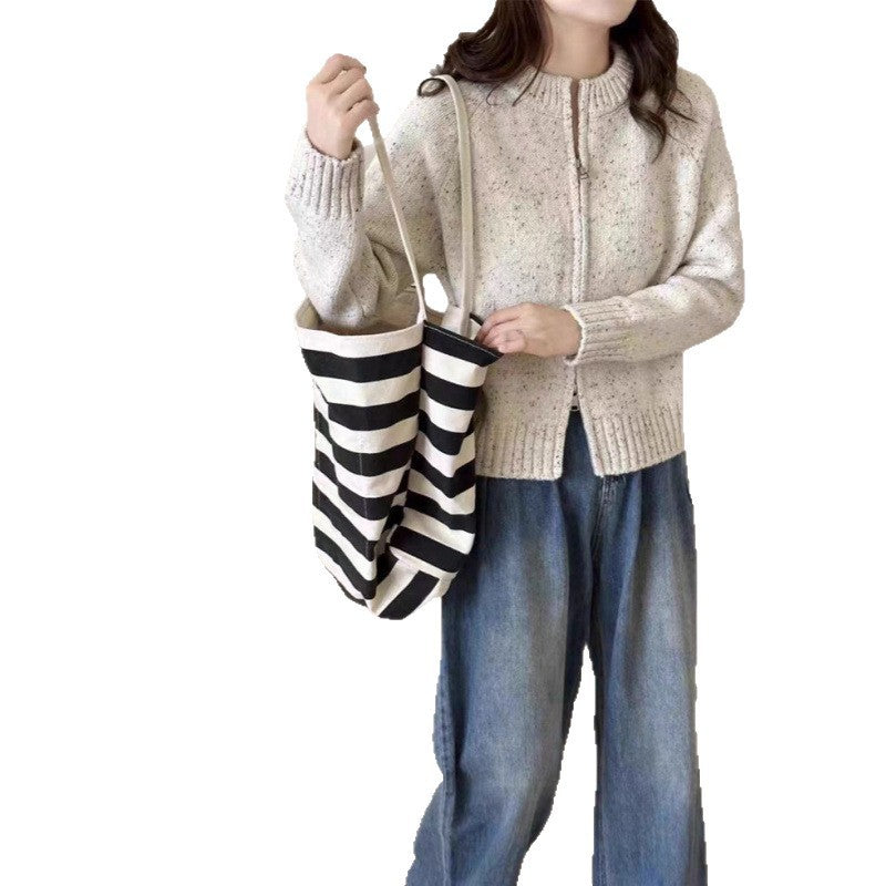 Damen Strickjacke mit Reißverschluss und hohem Kragen Drune