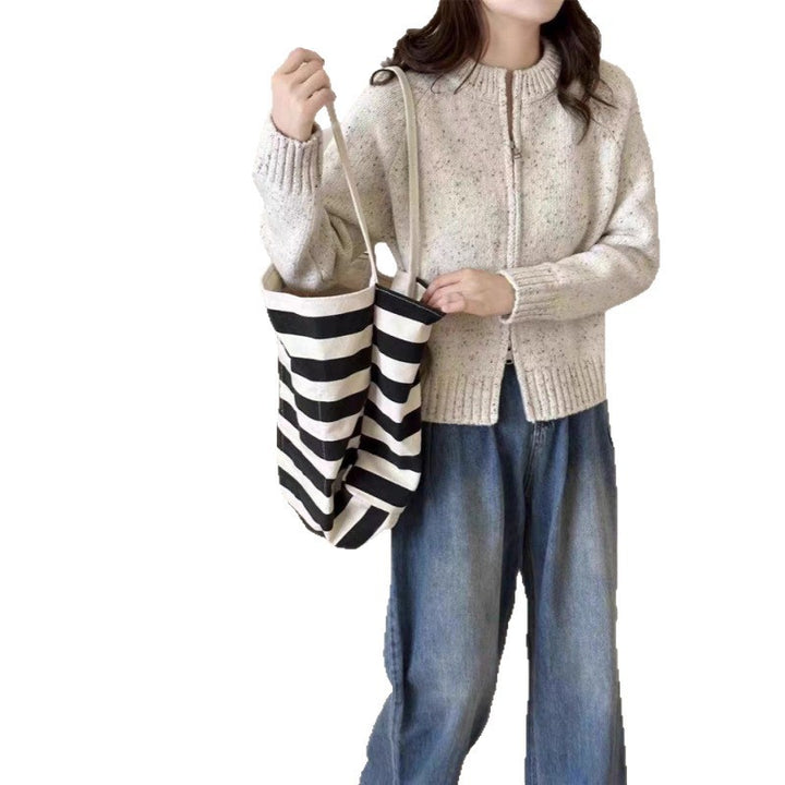 Damen Strickjacke mit Reißverschluss und hohem Kragen Drune