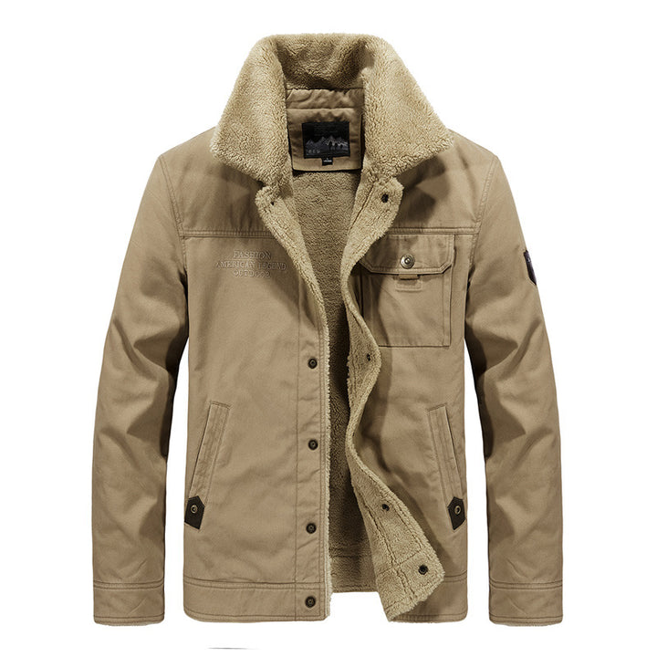 Herren nan gefütterte Canvas-Fieldjacke mit Teddyfutter und klassischem Stehkragen Drune