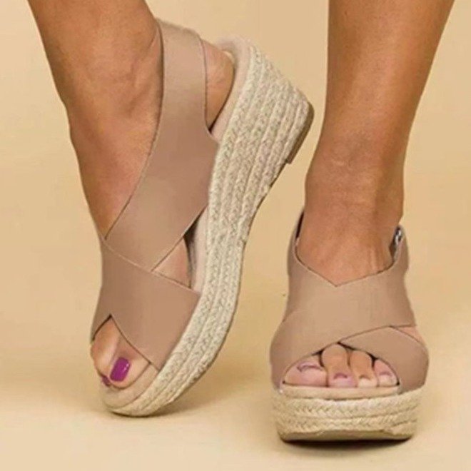 Damen Wedge-Sandalen mit Cross-Over-Riemen und juteumrandeter Sohle Drune