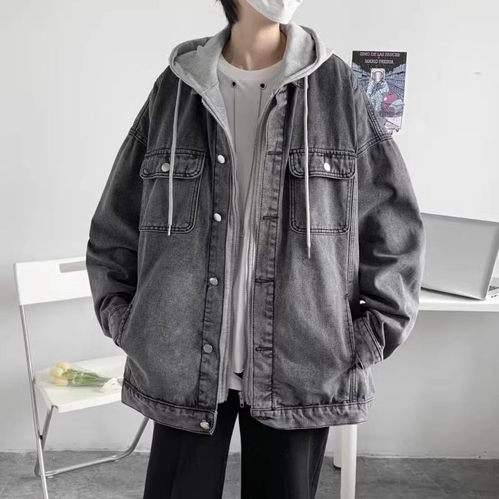 Damen Lässige Oversized Denimjacke mit Kapuze Drune