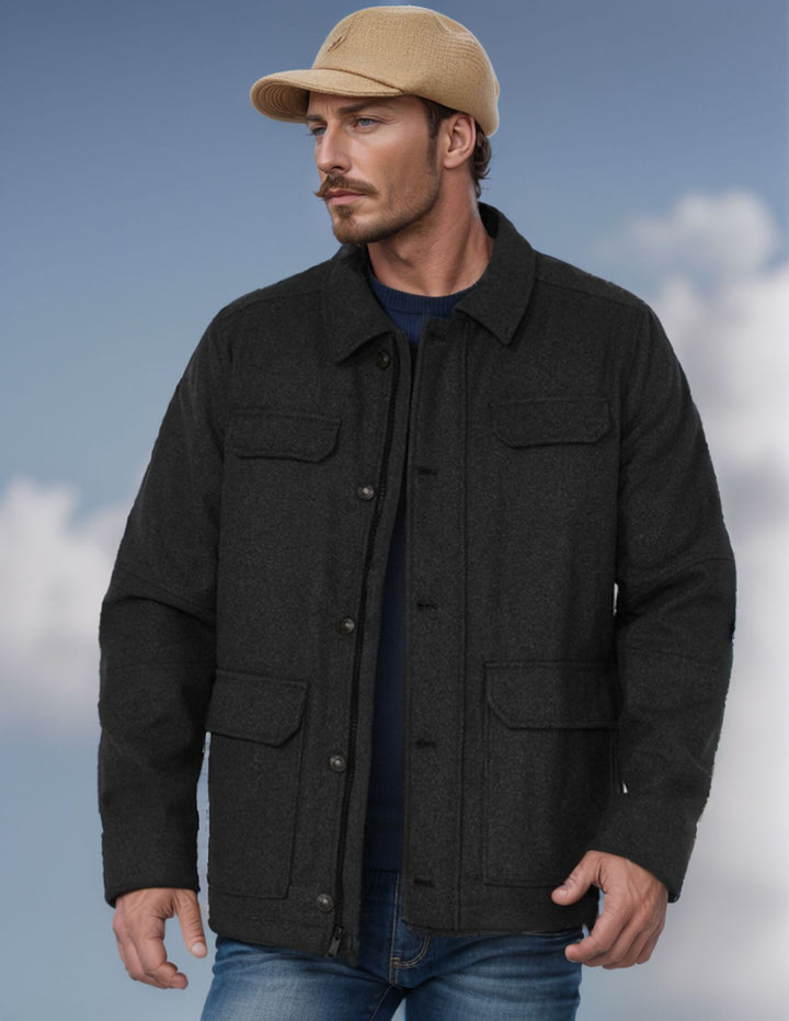 Herren Woll-Fieldjacke mit vier Pattentaschen und Hemdkragen Drune
