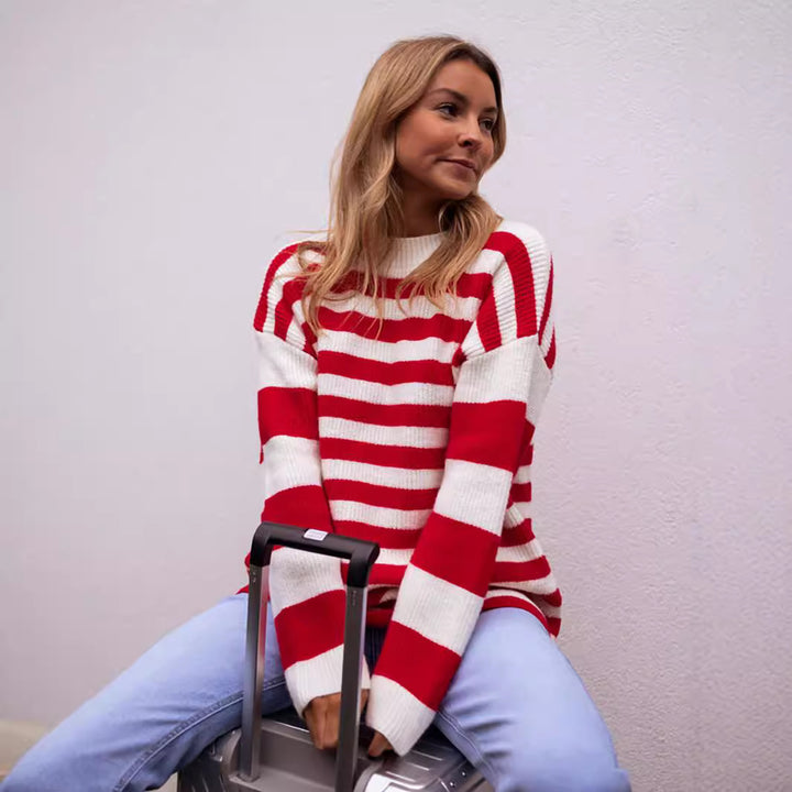 Damen lässiger Streifenpullover mit weitem Schnitt und gemütlichem Material Drune
