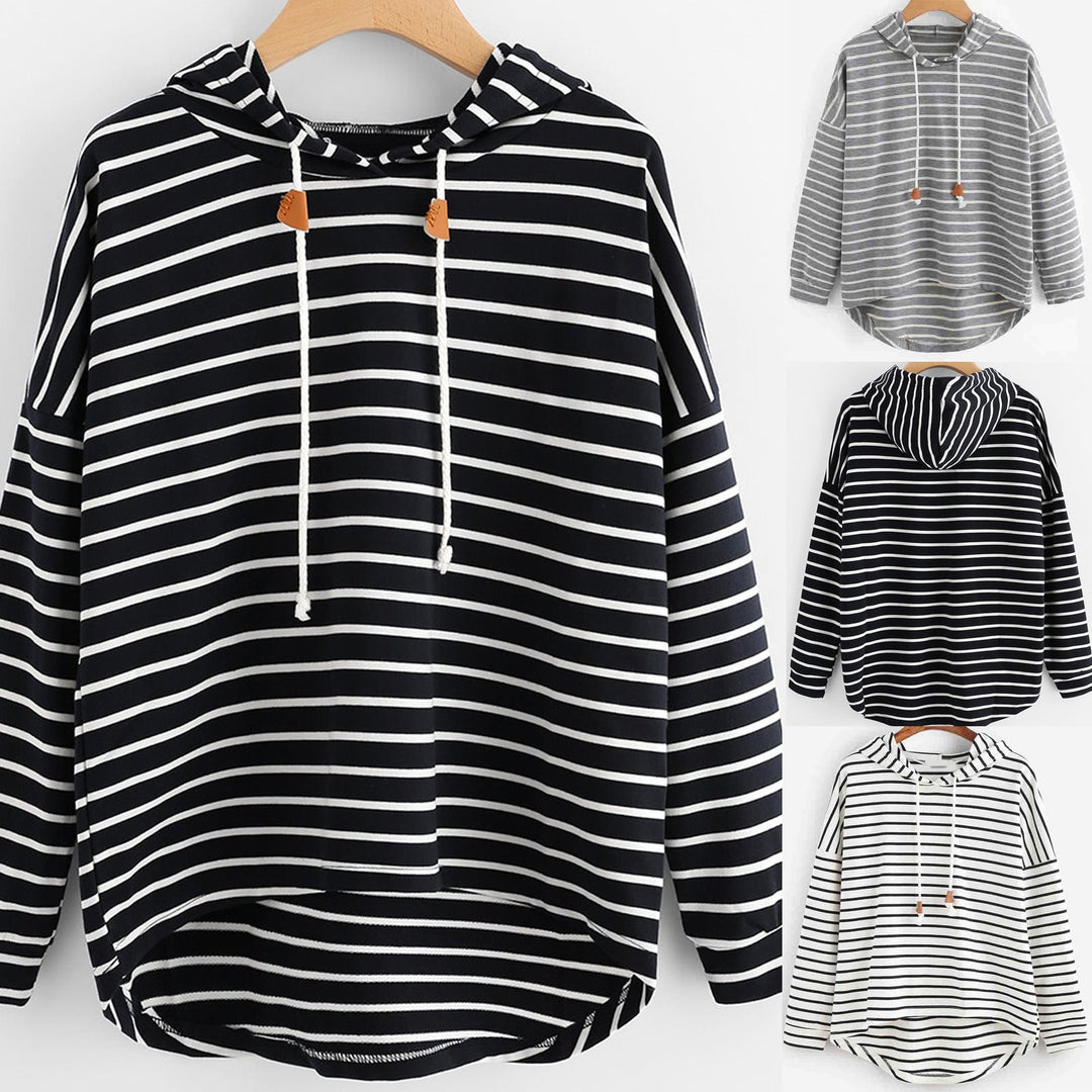 Damen gestreifter Hoodie mit lässigem Schnitt und Kordelzug Drune