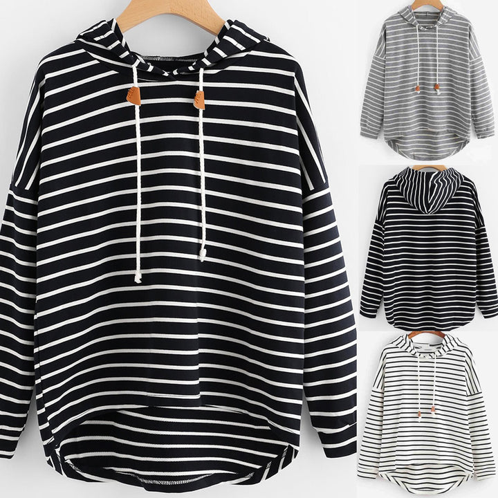 Damen gestreifter Hoodie mit lässigem Schnitt und Kordelzug Drune
