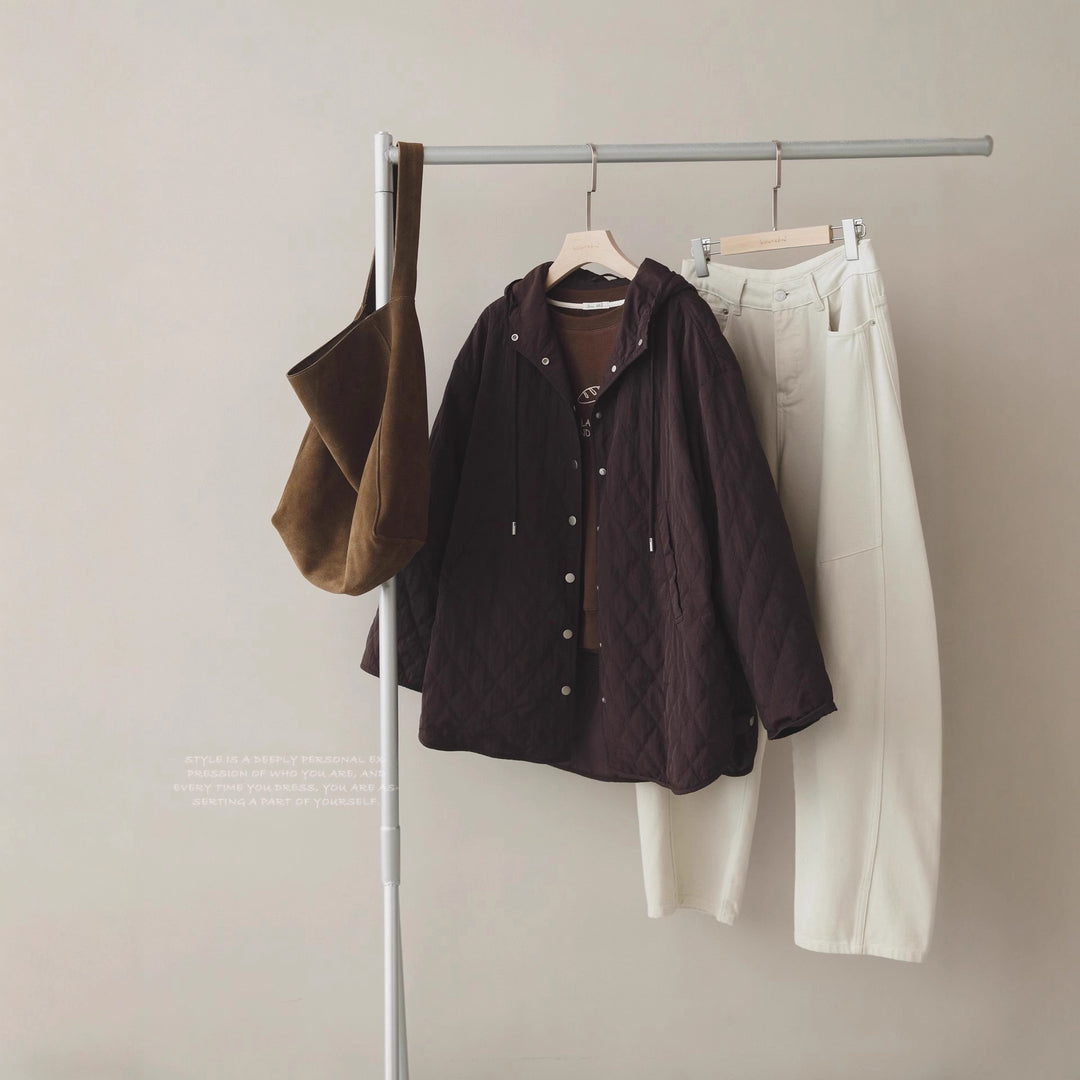 Damen Modische Steppjacke mit Kapuze Drune