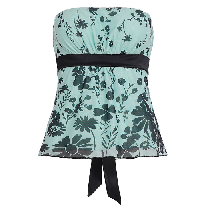 Damen Bandeau-Top mit floralem Druck und verstellbarem Gürtel Drune