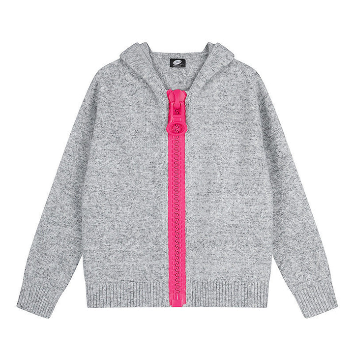 Damen Kapuzen-Strickjacke mit übergroßem Reißverschluss und softem Mohair-Mix Drune