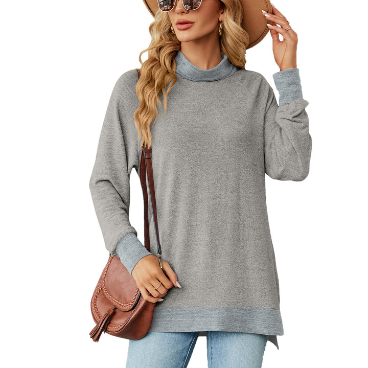 Damen Oversized Pullover mit hohem Kragen und Kontrastärmel Drune