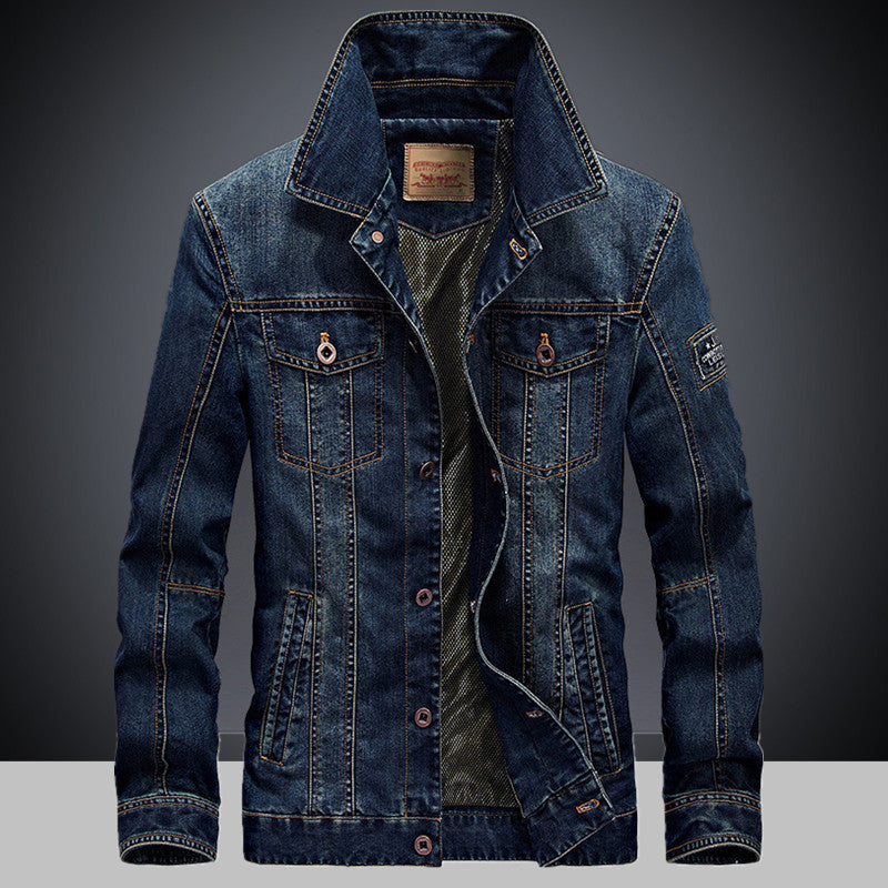 Herren Denimjacke mit Mesh-Innenfutter und hohem Stehkragen Drune