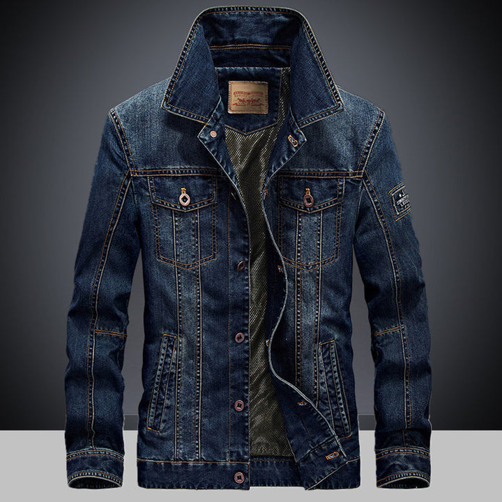 Herren Denimjacke mit Mesh-Innenfutter und hohem Stehkragen Drune