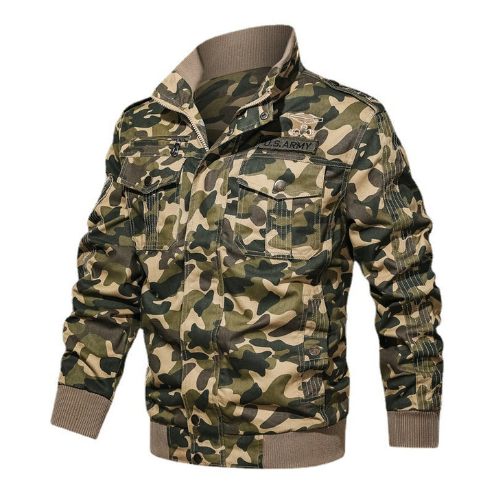 Herren Camouflage-Bomberjacke im Fieldstil mit Rippbündchen und Schulterklappen Drune